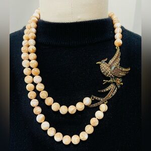 Heidi Daus “Soaring Symphony of Love” Agate Chalcedony Stone Beads bird necklace